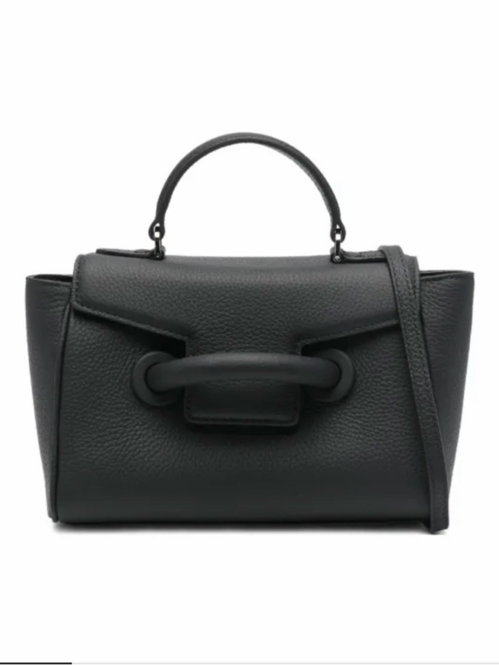 Structured Black Leather Top-Handle Satchel with Detachable Strap